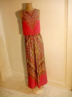 Vintage karin stevens Pink Multicolor Patterned Maxi Dress